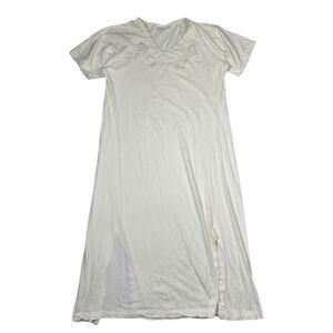 Christian Dior Vintage 80s Short Sleeve Floral Midi Long Night Gown White Medium